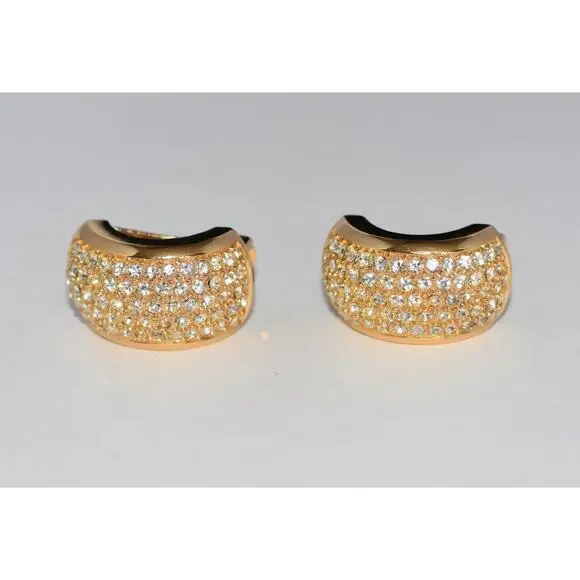 Christian Dior Henkel Grosse Chunky Half Moon Pave Rhinestone Clip Earrings - Picture 7 of 9